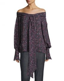 Magda Butrym Mons Long-Sleeve Floral-Print Off-the-Shoulder Blouse Purple at Bergdorf Goodman